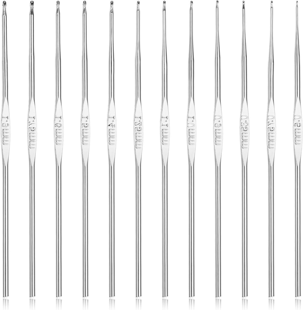 Haaknaalden Set - Kleine Haaknaalden - Haken Maken - Extra Lange Handgreep - 12.2 cm - Zilver