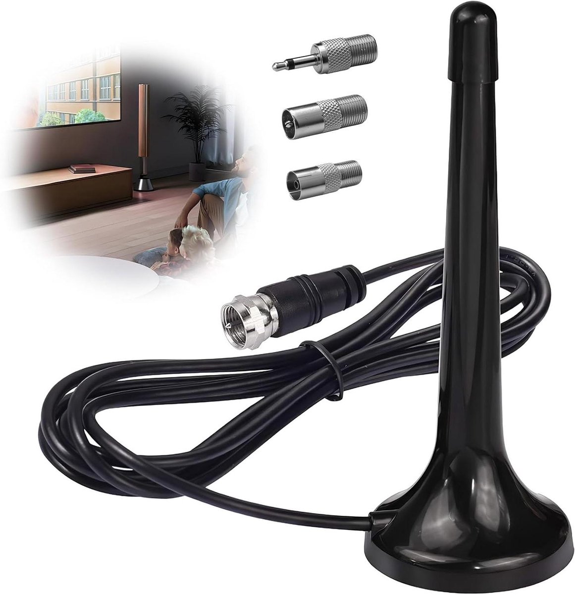Radio Antenne - FM DAB Antenne - Verbeteren Radio Ontvangst - Telescopisch Ontwerp - 75 ohm - Zwart