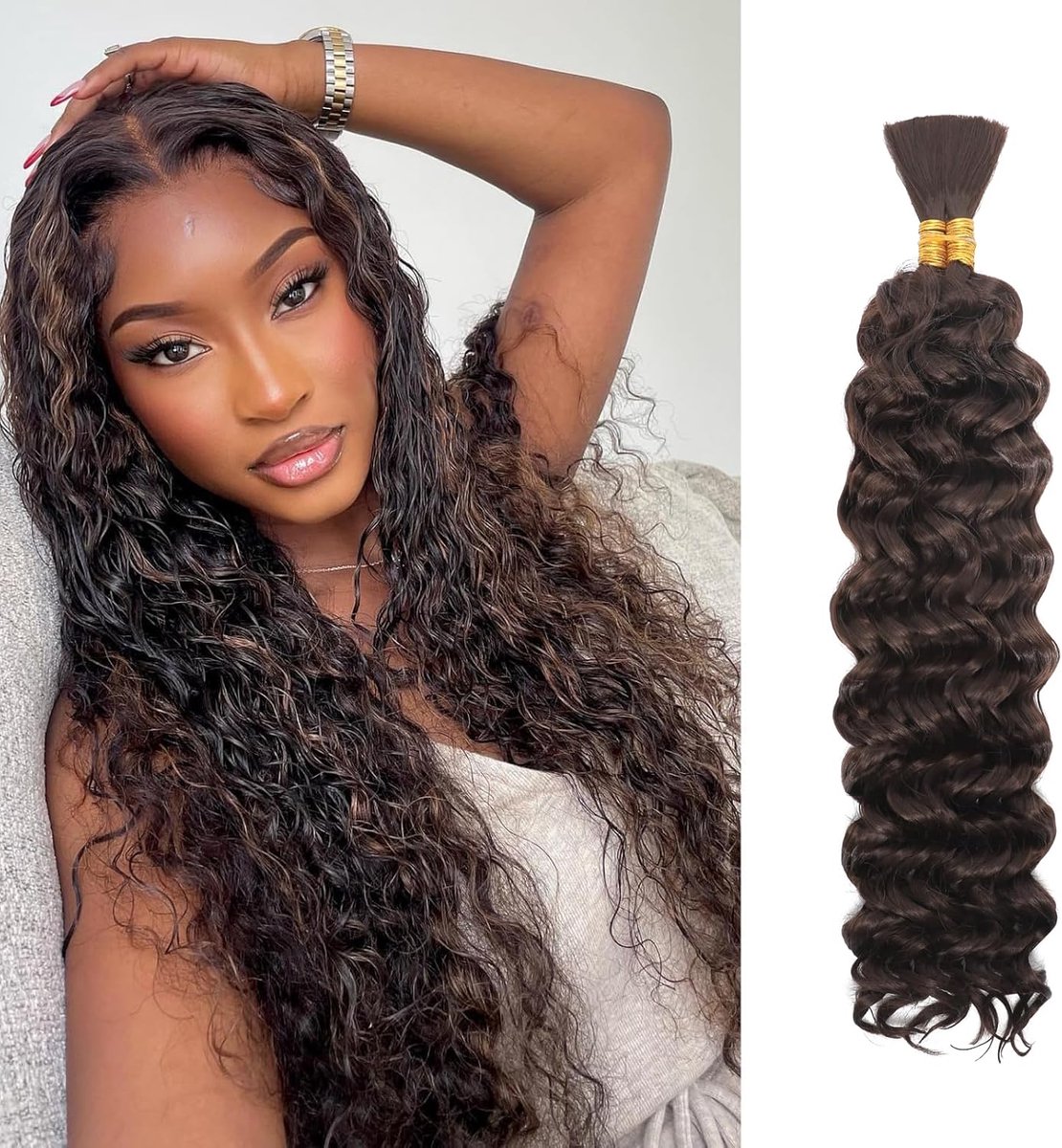 Wave Bulk for Braiding 18inch 110g With 2 Bundles Deep Wave Bulk Hair for Boho Braids No Weft Curly Wavy Synthetic Bohemian Braiding Hair Extensions for Women (4#, 18inch(55g/Bundle x2))