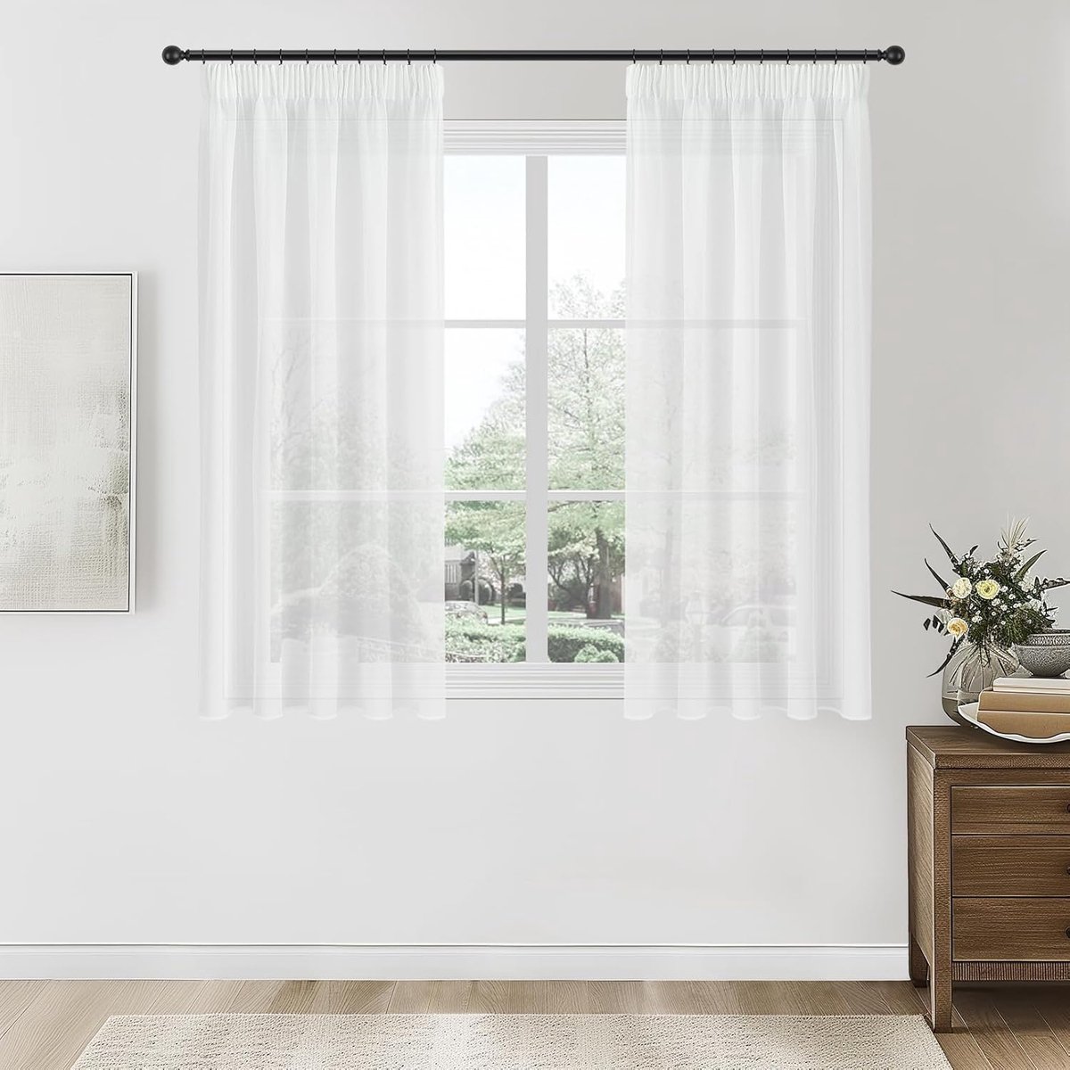 Vitragegordijnen, rustiek, woonkamer, wit, 2 panelen, doorschijnend, voor gordijnroede, modern gordijn, 140 x 120 cm, voor kantoor en tienerkamer
