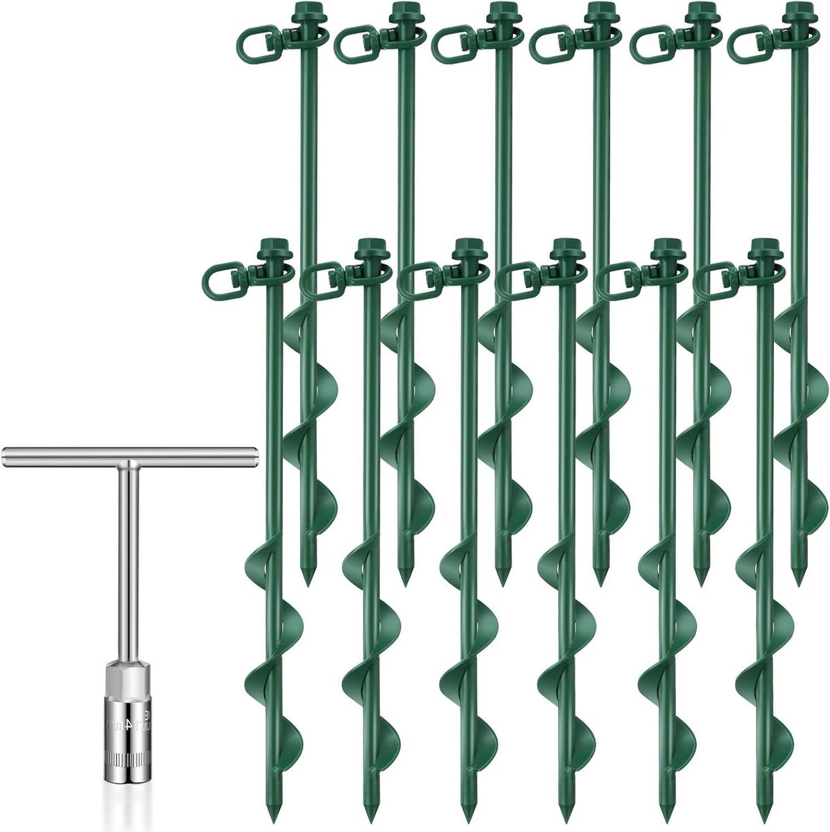 Grondankers Schroeven - Tentstokken Ankerhaken - Kamperen Vastzetten - Zware Metaalconstructie - 30 cm - Groen