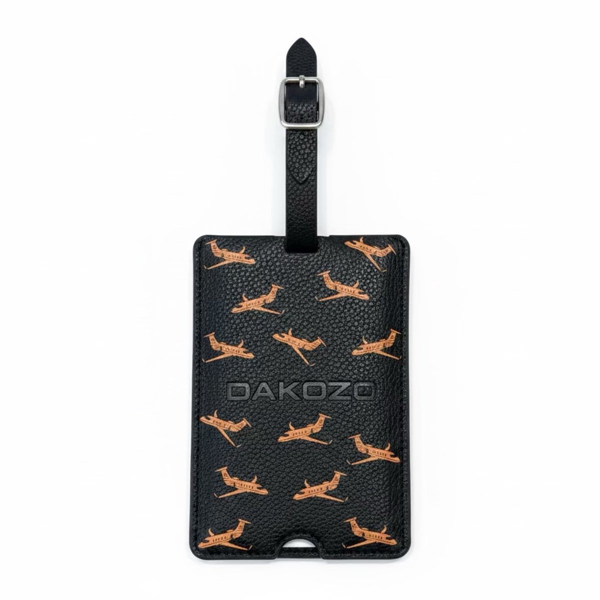 DAKOZO Bagagelabel voor Koffer en Tas - Premium Vegan Leer Naamlabels - Privacy Design Kofferlabel - Incl. Dust Bag - Vliegtuigjes print