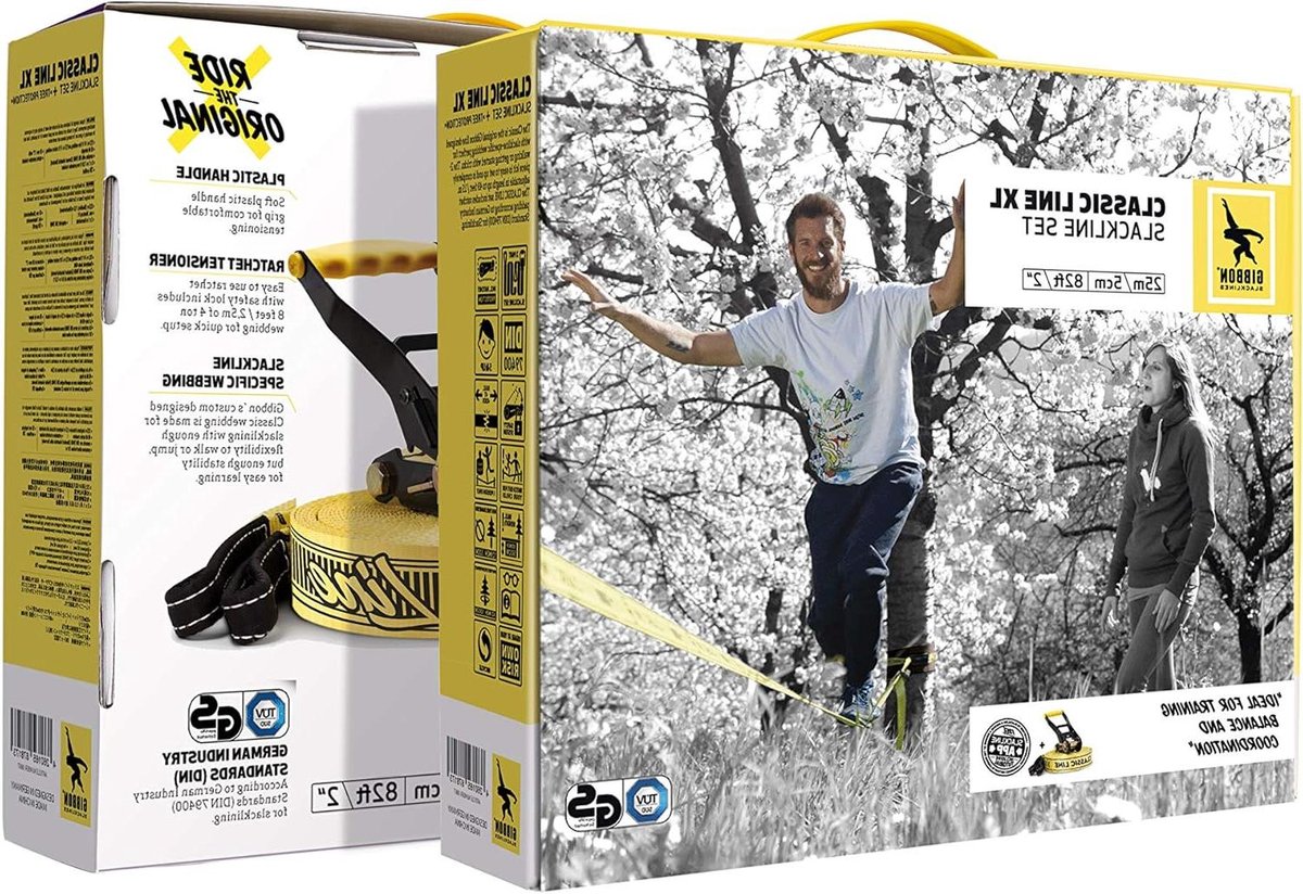 Slackline Set - Klimtouw Outdoor - Balans Trainen - Inclusief Ratelbescherming - 25 meter - Geel