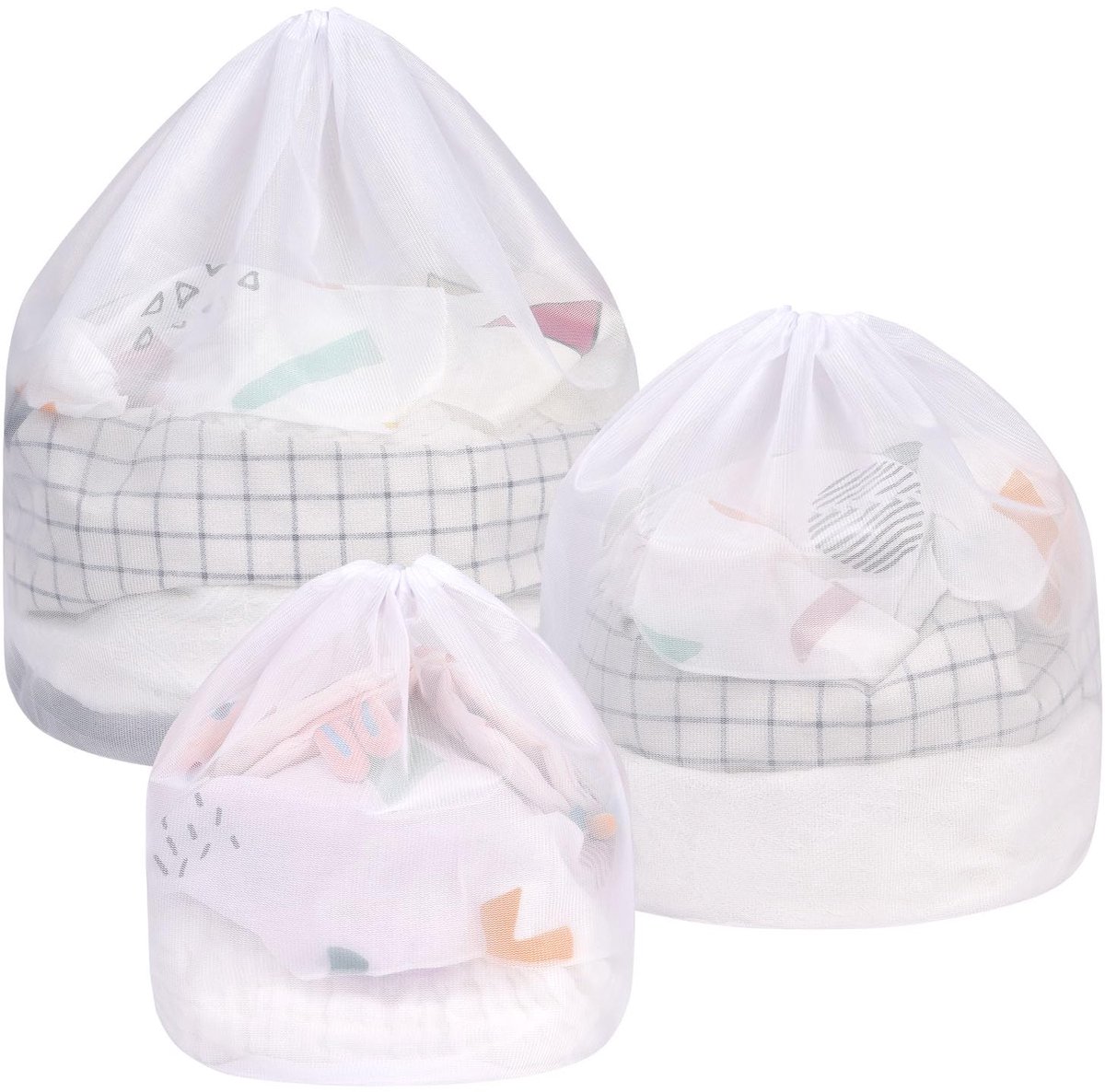 Mesh Waszak, 3 Maten Fijn Net Duurzame Trekkoord Waszak, Mesh Waszakken voor Wasmachine Reizen, Delicaten, BH, Babykleding, Speelgoed Opslag