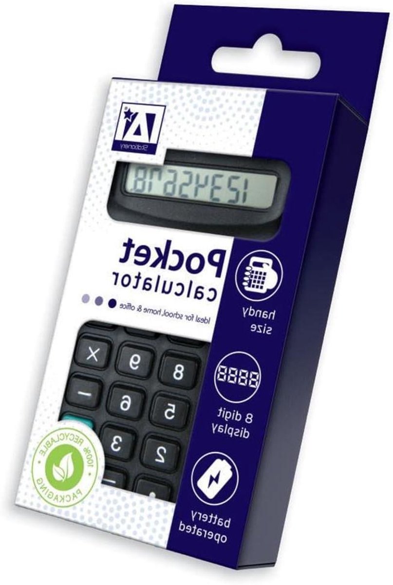 Zakrekenmachine - Kleine rekenmachine - Voor school - Draagbaar ontwerp - Pocket formaat - Zwart
