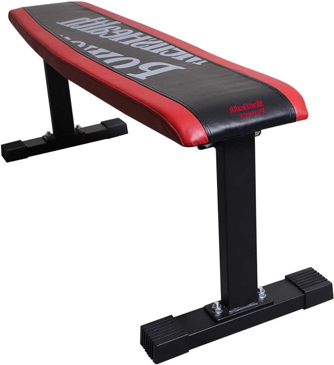 Platte Trainingsbank - Fitnessbank Krachttraining - Bovenlichaam Trainen - Antislip en Wiebelvrij - 110 x 36.5 x 42.5 cm - Zwart-Rood