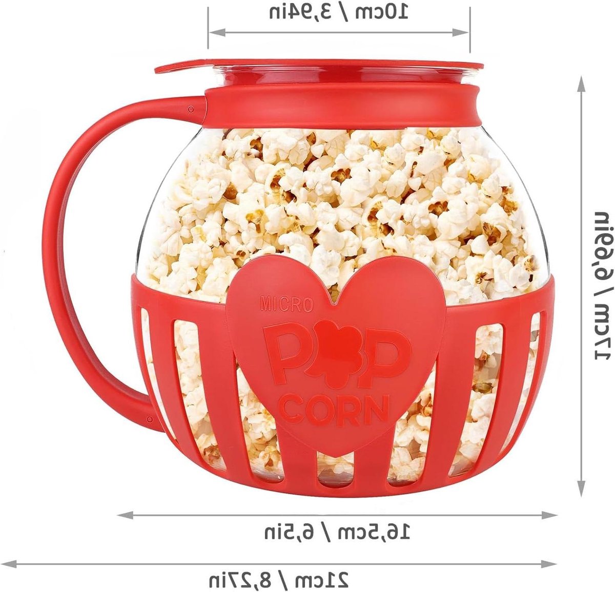 Popcorn Maker - Glaasje Popcorn - Snacks Maken - Hittebestendig Glas - 21 x 17 cm - Rood