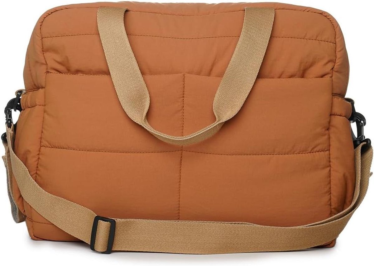 Gewatteerde Luiertas - Babyverzorgingstas Mama Tas - Praktisch voor Uitstapjes - 3 Draagopties Kinderwagenbevestiging - Grote Capaciteit 9 Vakken - Oker