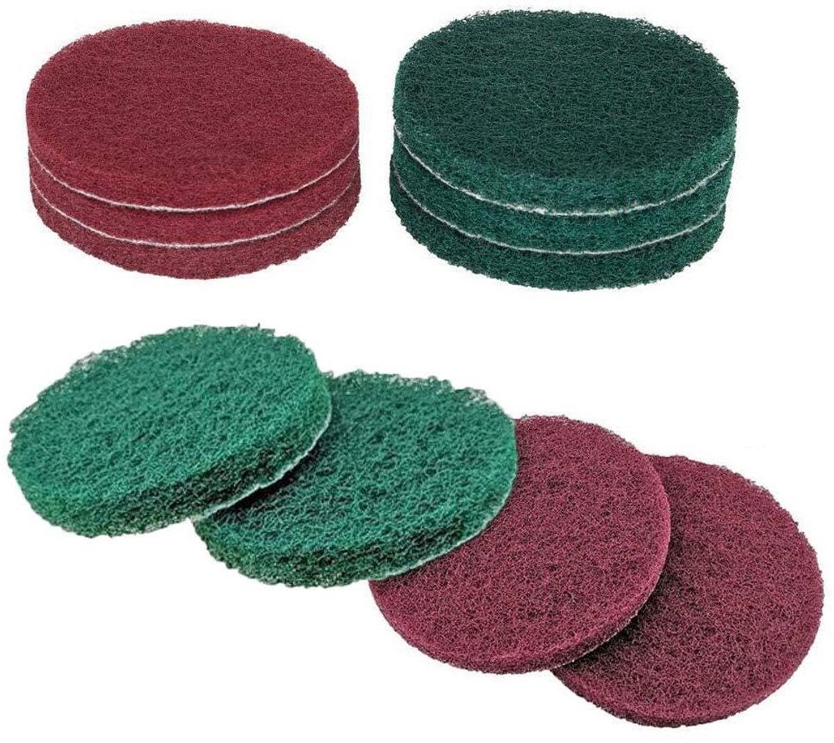 Schuurspons Set - Schuurvlies Schijven - Oppervlakken Bewerken - Krasverwijdering en Polijsten - 125 mm - Groen Rood