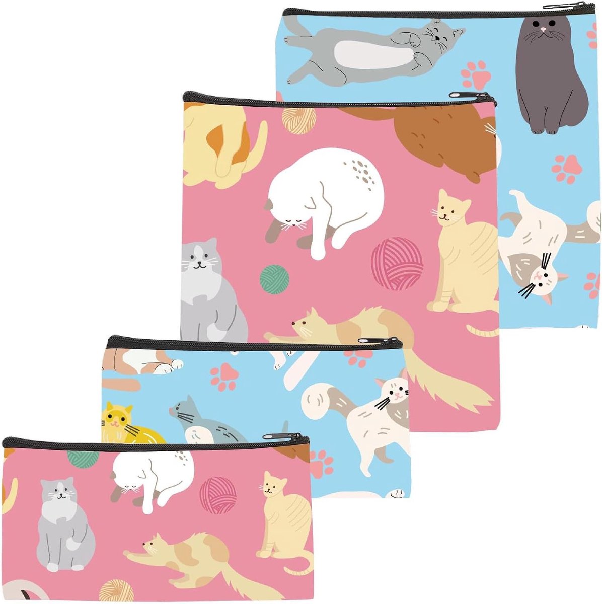 Herbruikbare Snackzakjes - Broodzakjes Lunchtasjes - Voedsel Opslag - Met Rits Kattenprint - 2 Maten - Multicolor
