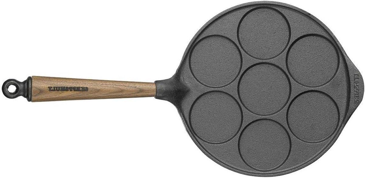 Koekenpan 7 pannenkoekjes - Pannenkoekenpan Eierpan - Ontbijt Maken - Walnoothouten Handvat - Medium - Grafiet