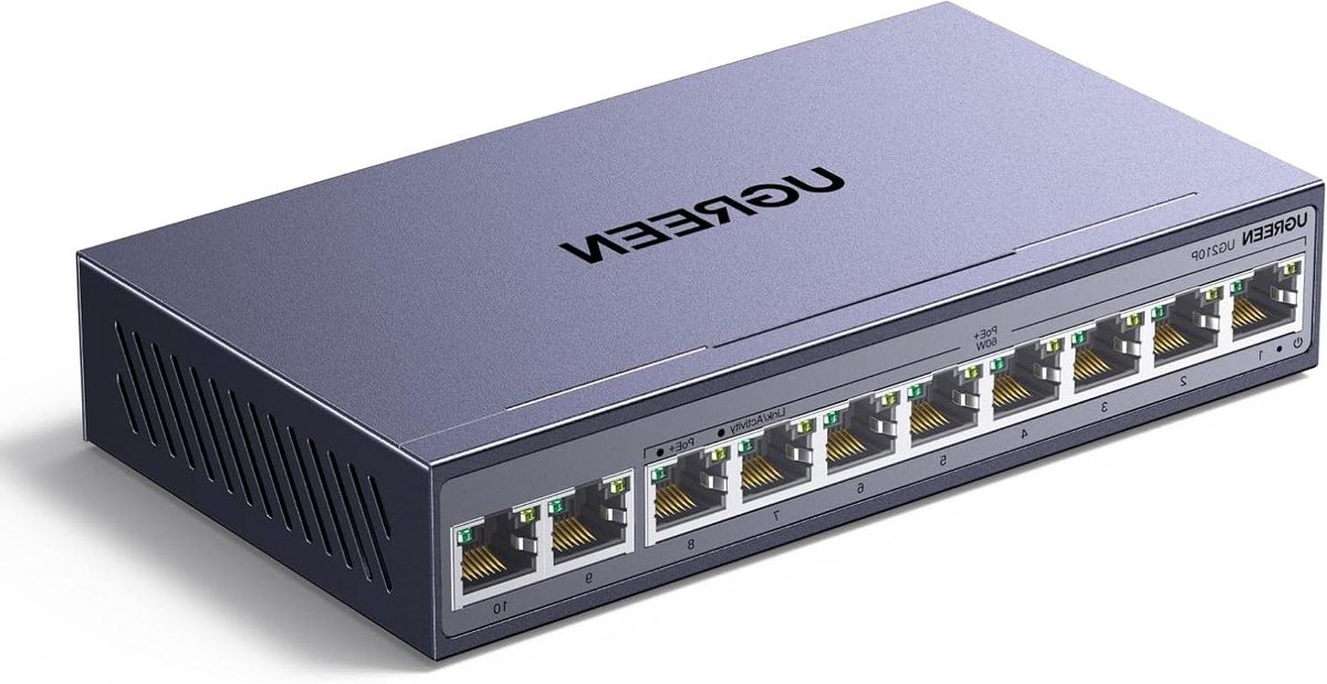 Netwerk Switch - PoE Hub - Apparaten Verbinden - 8 PoE Poorten - 10 Poorten - Zwart