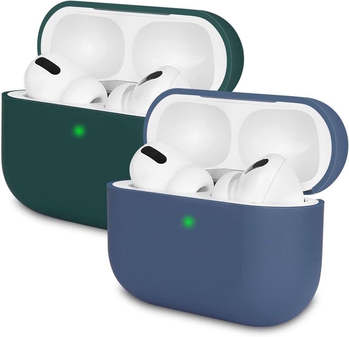 Airpods Pro Hoesjes - Beschermhoes Siliconen - Opladen Beschermen - LED Indicator Zichtbaar - 2 stuks - Donkerblauw/Diepgroen
