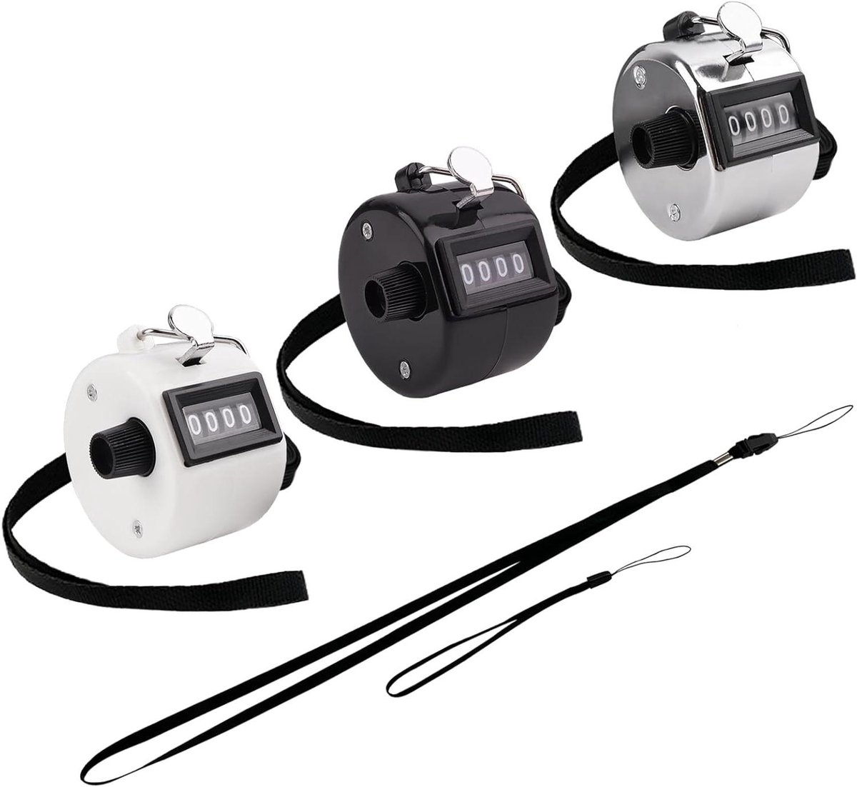 Hand Telteller Set - Mechanische Klikker - Activiteiten Tellen - Geen Batterij Nodig - 3 Stuks - Zwart Wit Zilver