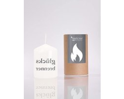 Pillar Candle - Kaars met tekst - Decoratie Huis - Kerzilein Vlammetje - 8 cm hoog - Wit/Grijs