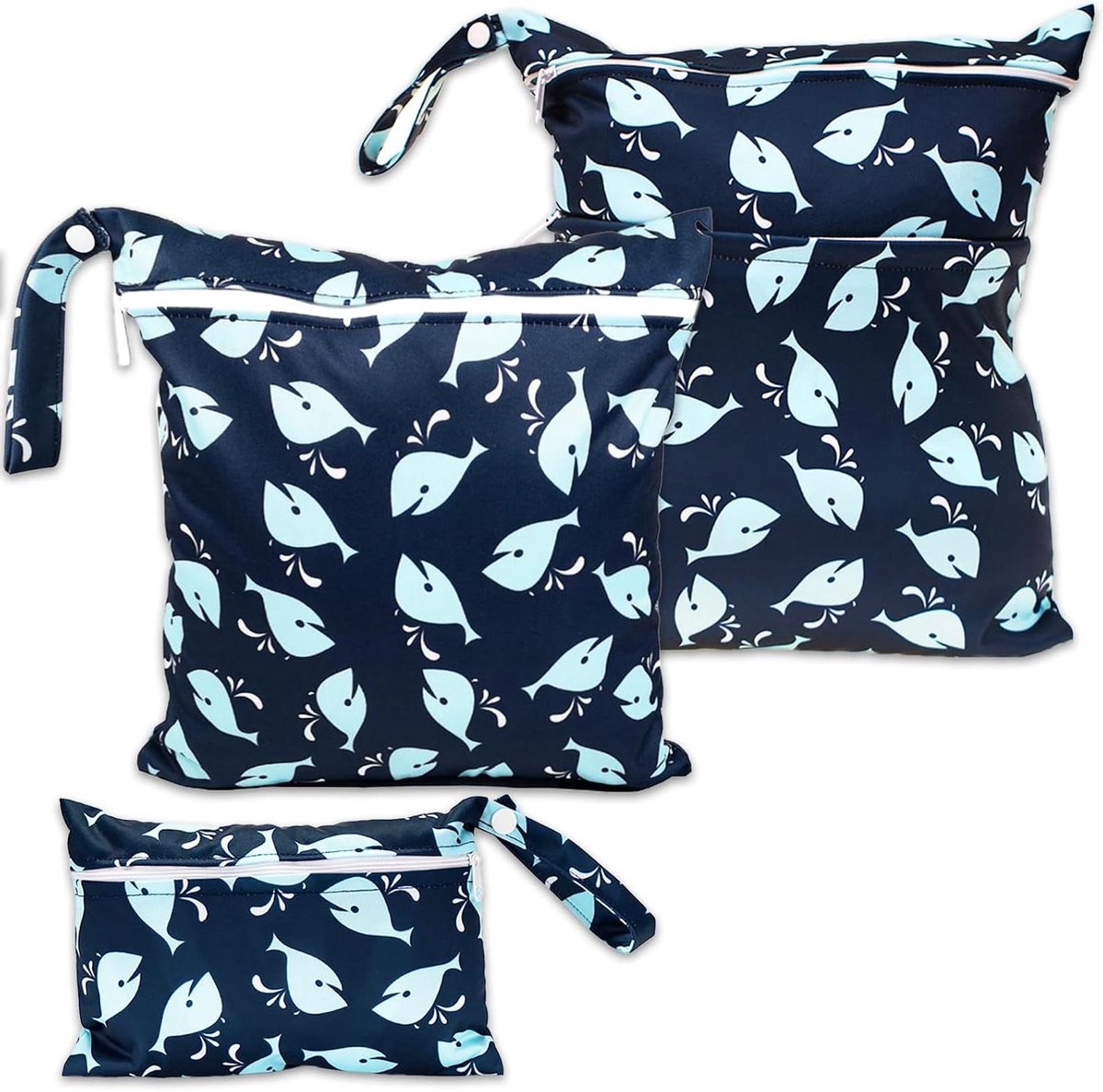 Natte en droge luiertassen - Luierzakken organizer - Baby verzorging - Waterdichte TPU-coating - 3 stuks - Blauw