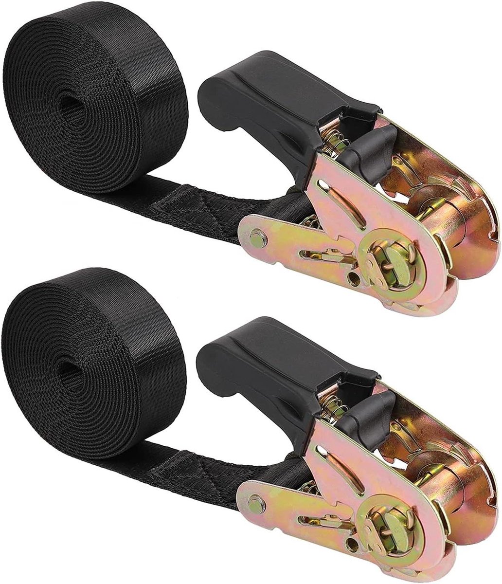 Ratchet Spanbanden - Spanbanden Set - Bagage Vastzetten - Zonder Haken - 2.4 Meter - Zwart