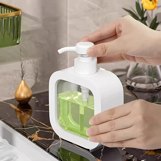 Handmatige pompdispenser fles, 300 ml, decoratieve navulbare zeep en lotion dispenser voor keuken, badkamer, wastafel, reizen, draagbaar, lekvrij, fles voor afwasmiddel en shampoo — afbeelding 3