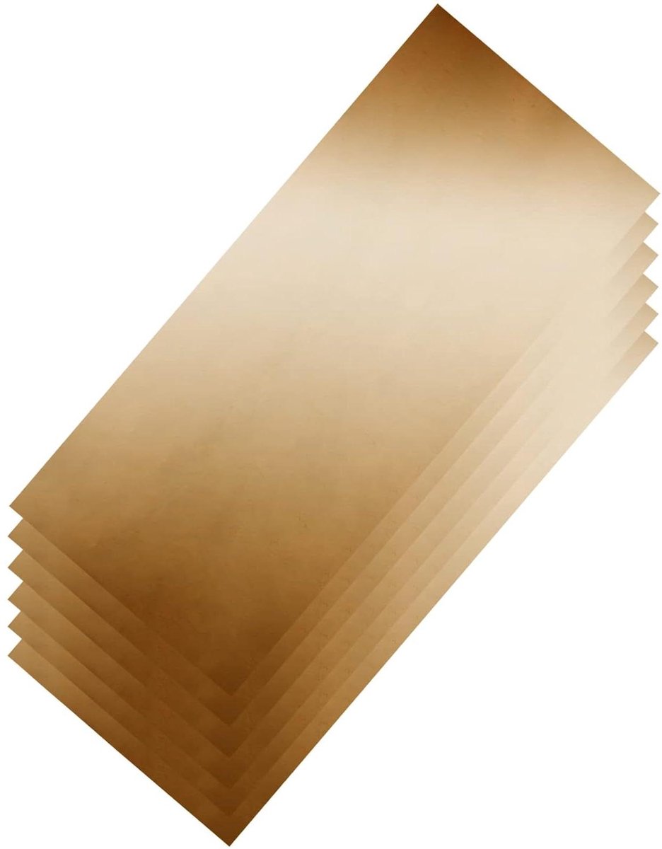 Messing Plaat - Shim Stock - Ambachtelijk Werk - 6 Verschillende Diktes - 15x7.5 cm - Messing