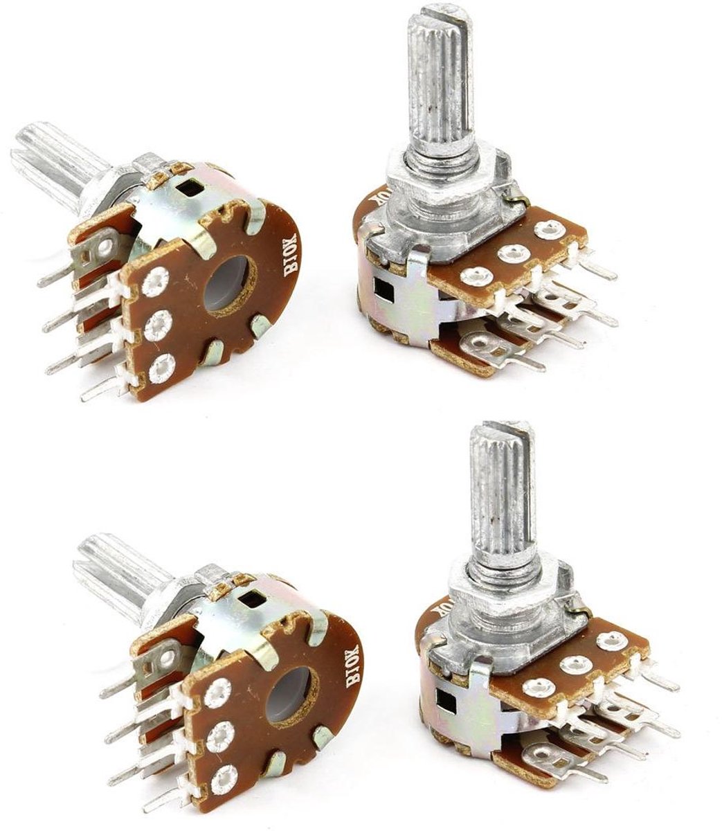 Roterende Potentiometer - Variabele Weerstand - Elektronica Aanpassen - Lineaire Dubbele Taper - 10K Ohm - Metaal