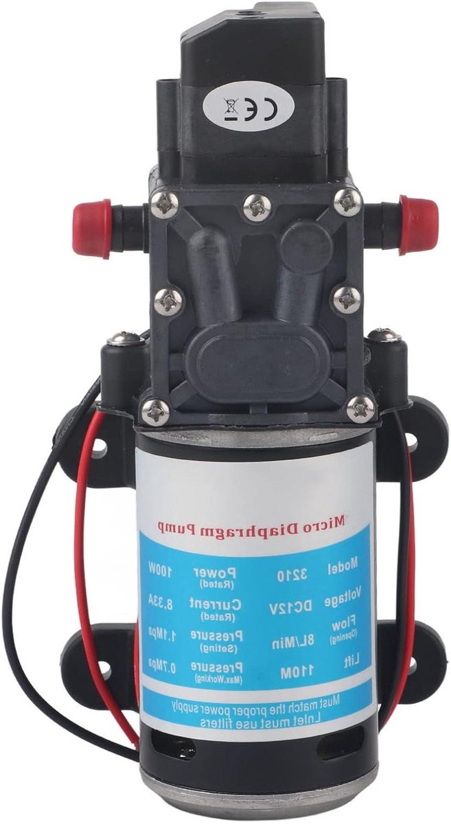 Membraanpomp 100W - Waterpomp Elektrisch - Water Verplaatsen - Zelfaanzuigend met Drukschakelaar - 8L/min - Zwart