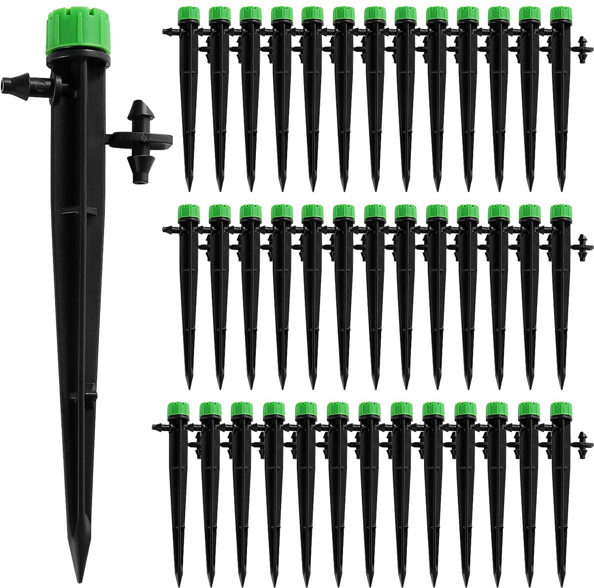40 Stuks 360 Graden Verstelbare Irrigatie Druppelaar Sprinkler, Micro 8-Gat Stake Druppelaar voor 4/7 mm Tuinslang Irrigatiesysteem, Waterstroom Stake Emitter, Groen (met Connector)