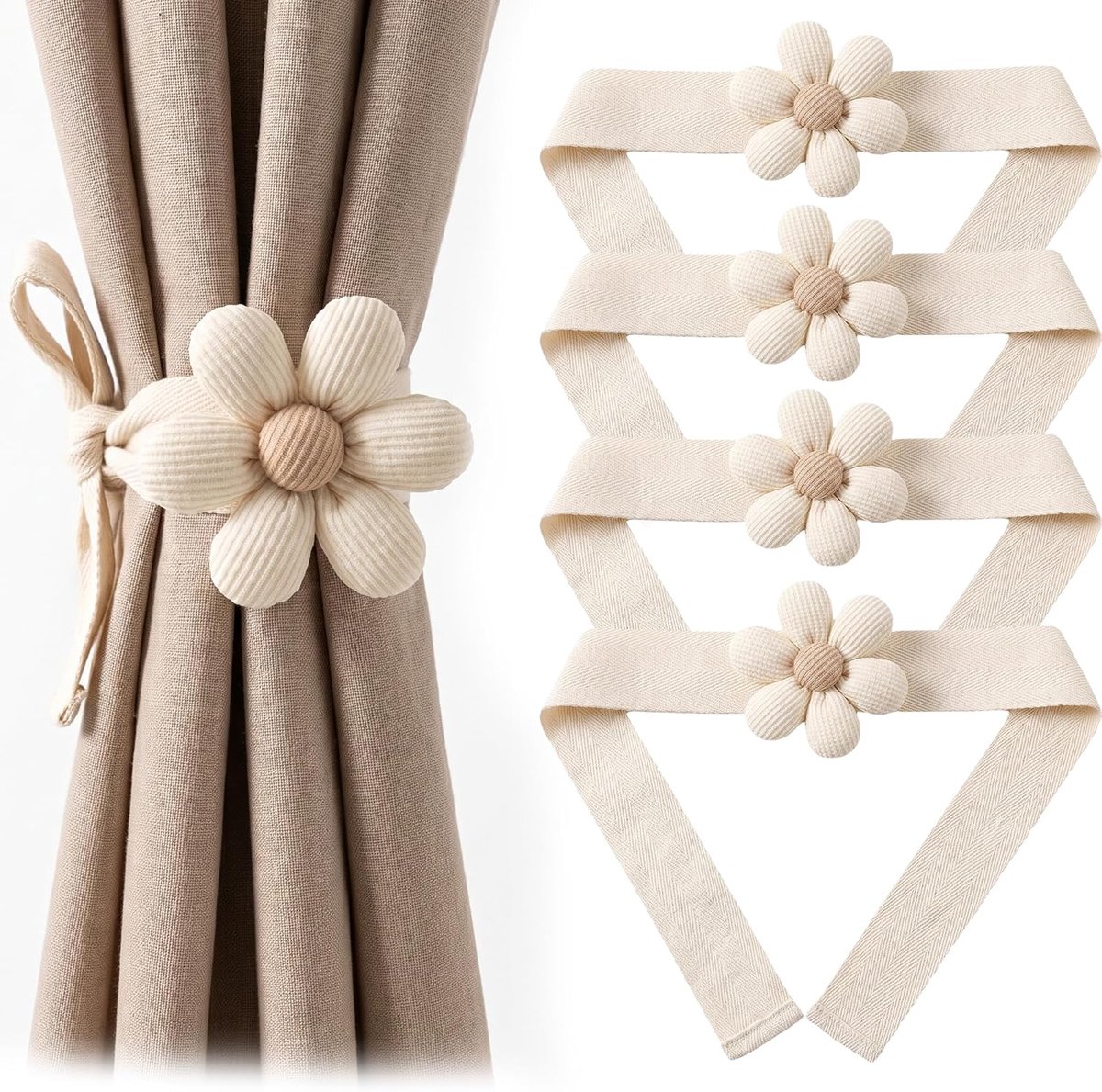 4 stuks gordijnhouders, bloemengordijnen, gordijnhouders voor gordijnen, kinderkamer, woonkamer, slaapkamer