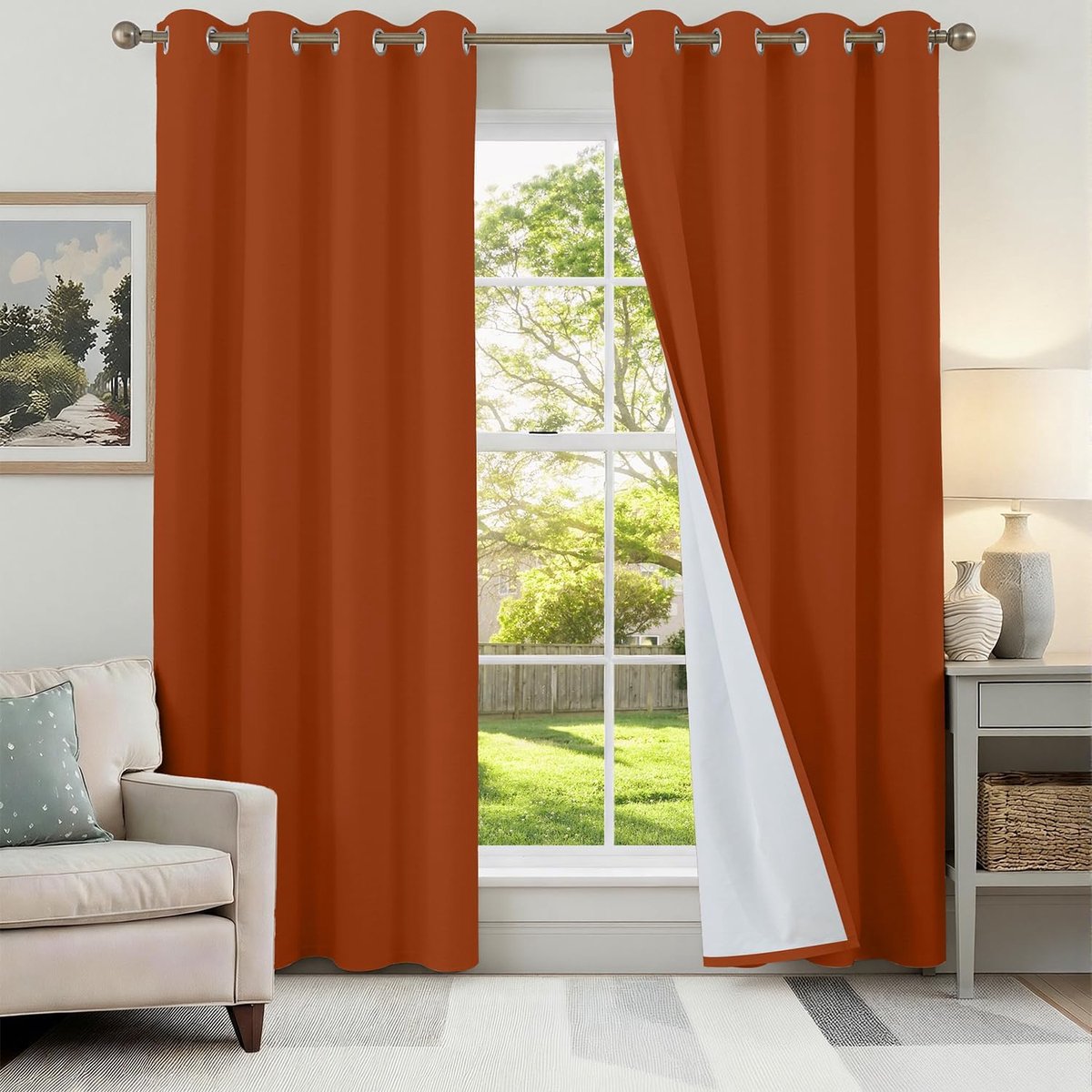 100% verduisteringsgordijn, linnen, warmte-isolerend, 2 stuks, 140 x 200 cm, met oogjes, raam, terracotta, anti-kou, UV, geluid, decoratie voor slaapkamer, woonkamer, verduisteringsgordijnen