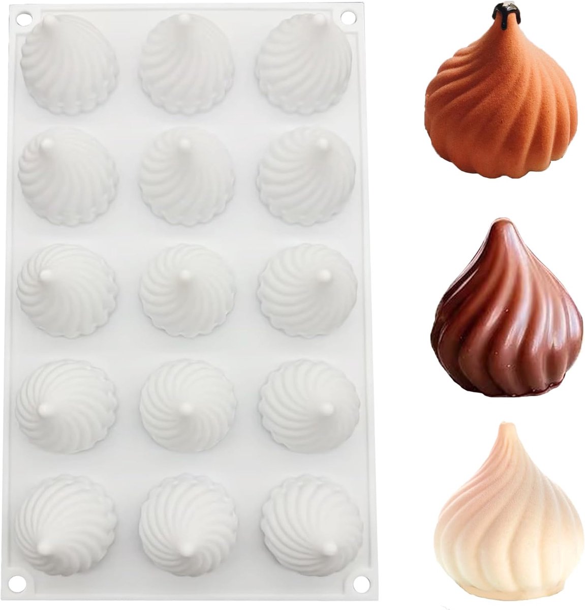 duoyif Siliconen vorm voor bonbons Fiamma, 15 gaten Ø 42 mm, hoogte 45 mm, BPA-vrij, bonbonvorm, vlam, siliconen bakvormen voor chocolade, gelei, mousse (wit, vlam)