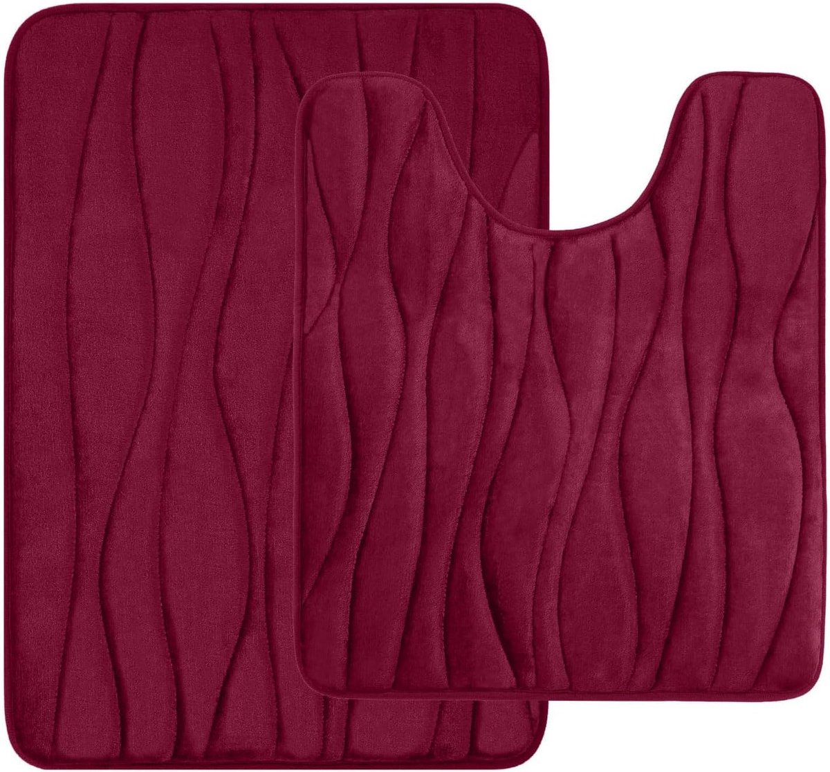 Badmat van traagschuim, 2-delig set, antislip en absorberende badmat, wasbaar in de wasmachine (50 x 60 cm + 50 x 76 cm, Bordeaux)