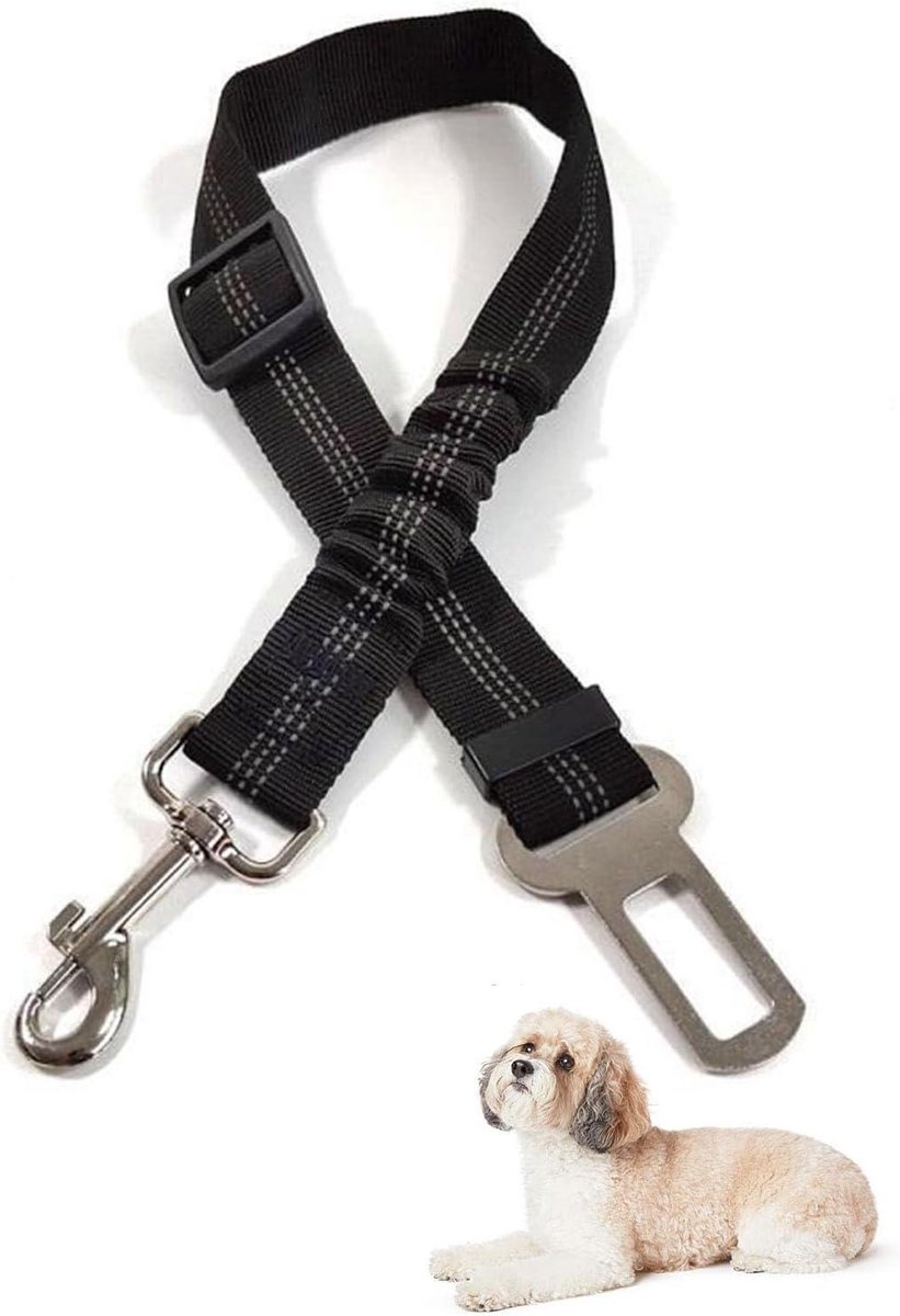Honden Autoharnas - Veiligheidsgordel Hond - Veilig Reizen - Elastische Buffer - 47-70 cm - Zwart