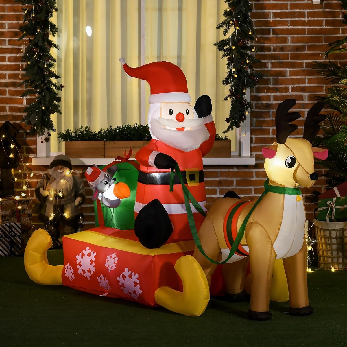 Opblaasbare Kerstman - Kerstdecoratie Kerstfiguur - Tuin Versieren - Zelfopblazend met LED - 122 cm hoog - Rood – foto 5