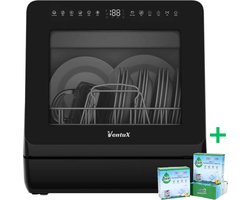 Ventux Mini Vaatwasser met Waterreservoir - 4-6 Couverts - 8 Programma's - Vrijstaande Vaatwasser - Mini Afwasmachine met UV-sterilisatie - Camping - Zwart