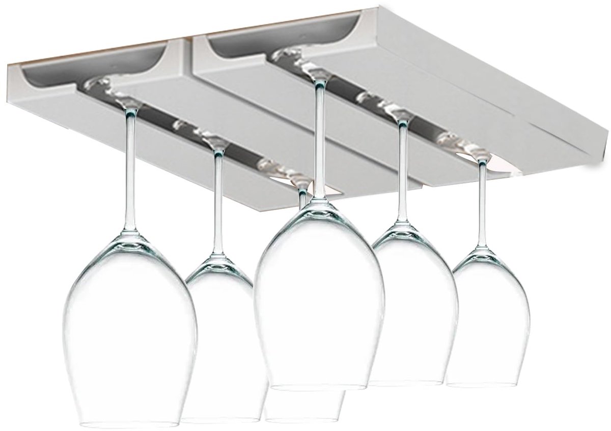 Wijnglashouders, 2 stuks, omgekeerde wijnglashouders, hangende wijnglashouders, voor familie, restaurant, hotel, bar (wit)