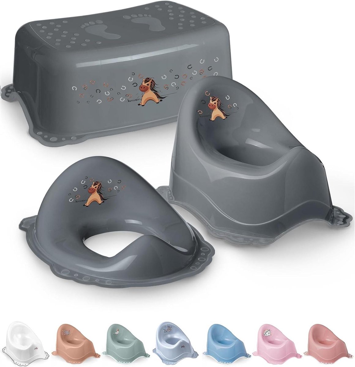 Kindertoiletset 3in1 - Potje met krukje wc-bril - Zindelijkheidstraining kind - Ergonomisch en comfortabel - 3 stuks - Grijs