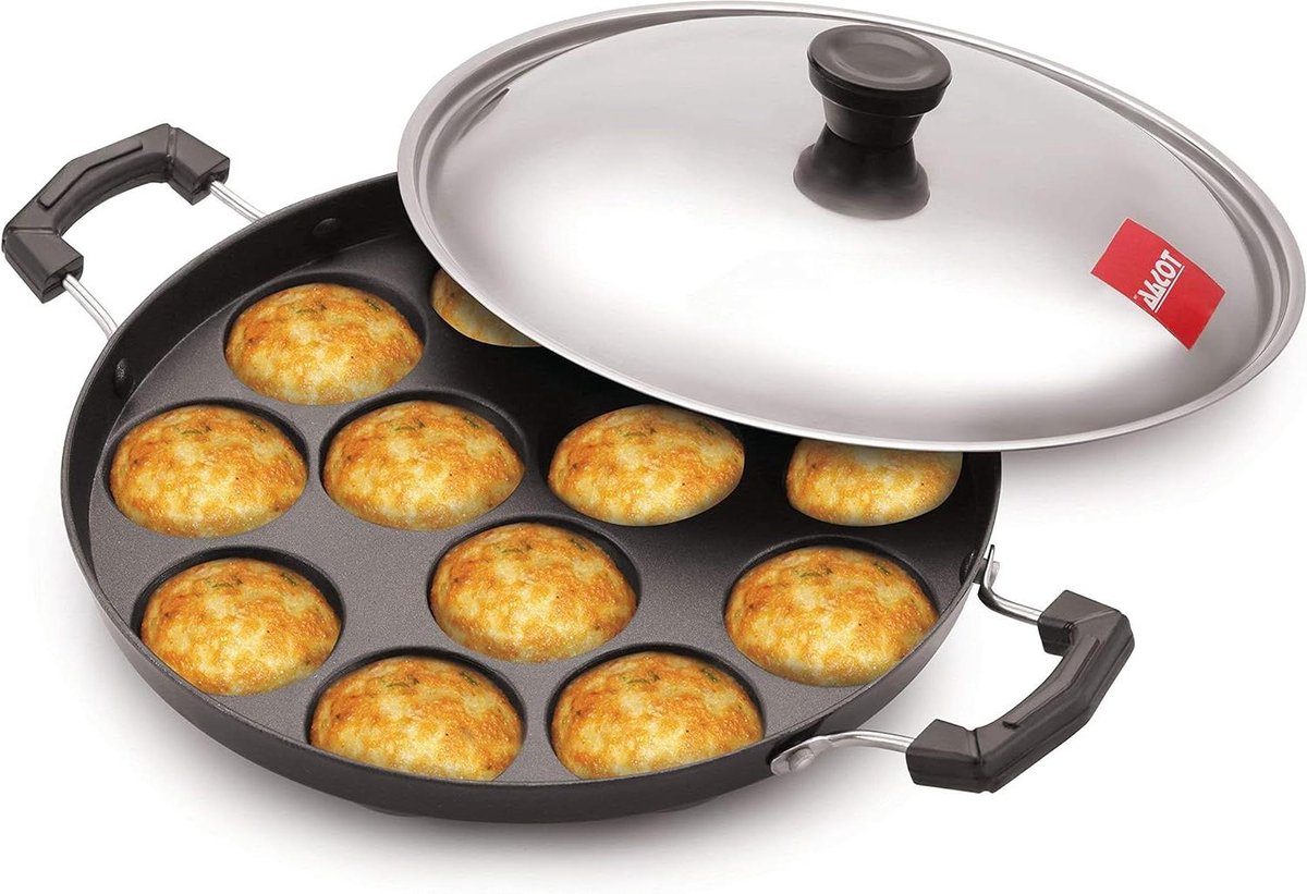 Appam Patra - Appam Pan - Ontbijt Maken - Antiaanbaklaag - 23 cm - Zwart