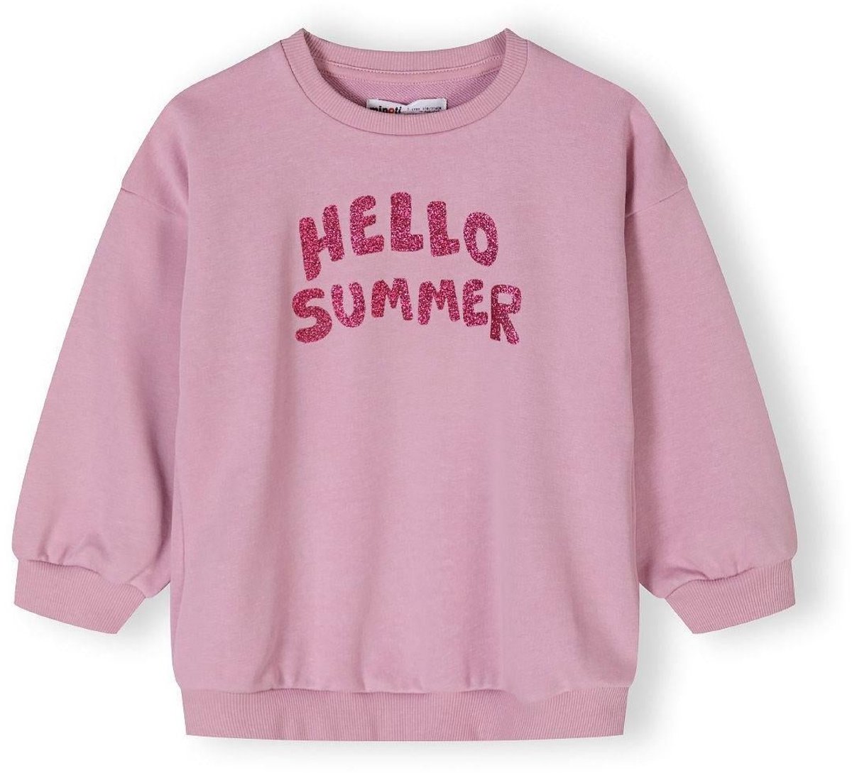 Minoti sweater meisjes lila - Hello Summer glitterprint lange mouw