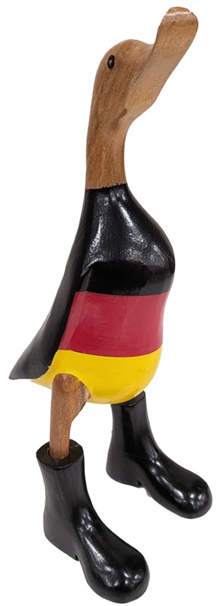 JoJo Living Woonaccessoires - Houten eend met laarzen en vlag van Duitsland - 33 cm - Handgemaakt - Germany - Duitse vlag - zwart - rood - geel - Bamboe