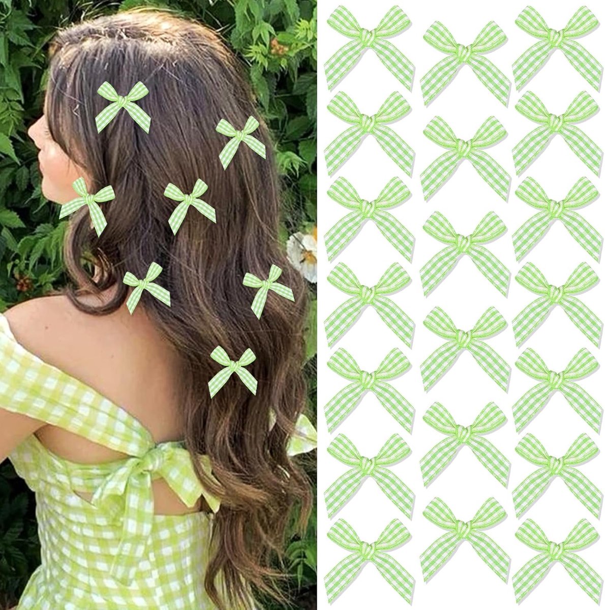 groen, 20 stuks, kleine gingham-strikken voor haar, kleine boog, haarclips, Y2K, haarsieraden voor dames, tieners, meisjes