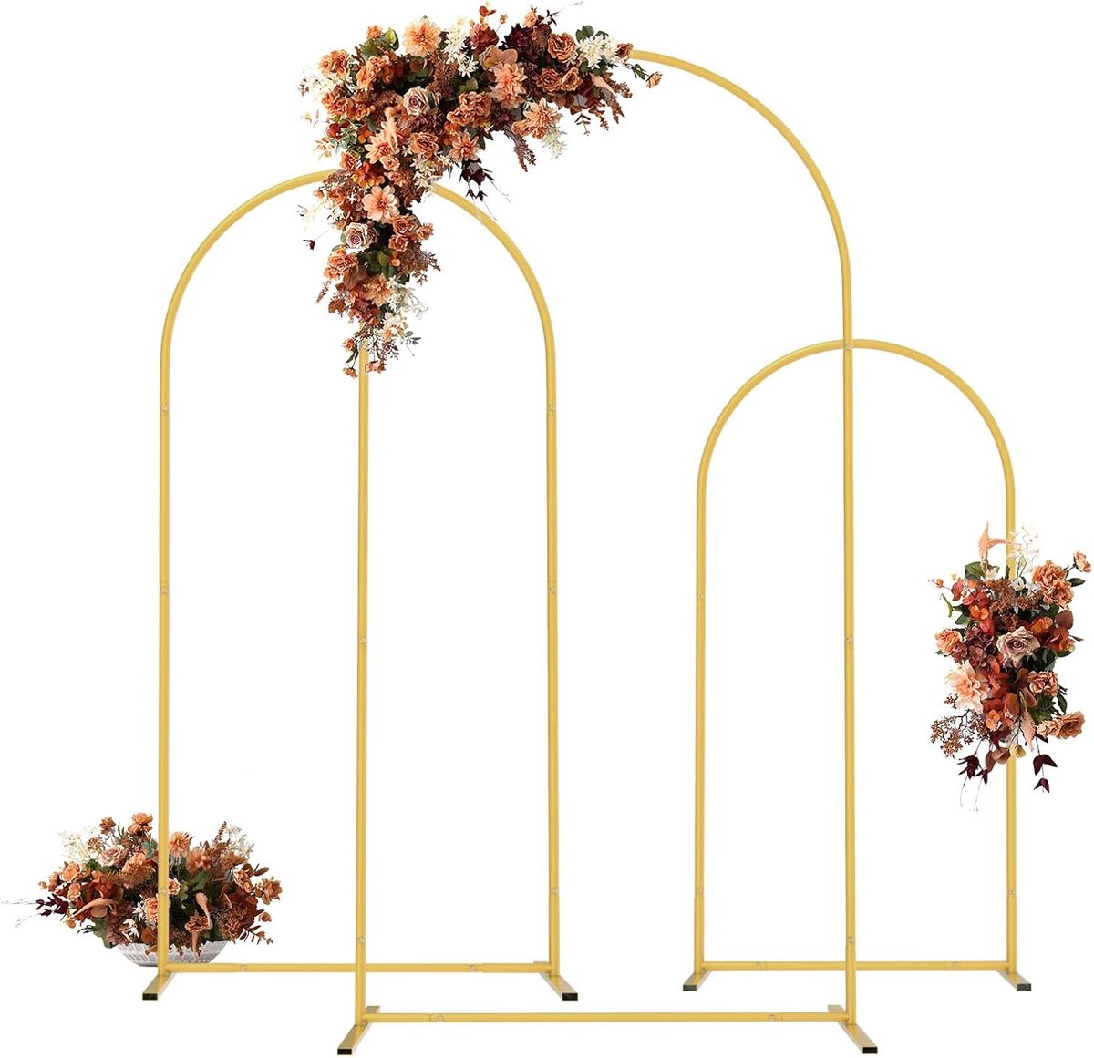 Metalen trouwboogset (1,3 m & 1,6 m & 2,0 m) achtergrond standaard 3 stuks bruiloft boog ballonnenboog frame gouden bor trouwboog voor bruiloft verjaardag party ballonboog ceremonie decoratie