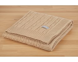 Deken en muts van merino wol - visgraat - Karamel - 0-2 maanden - 75x95 cm
