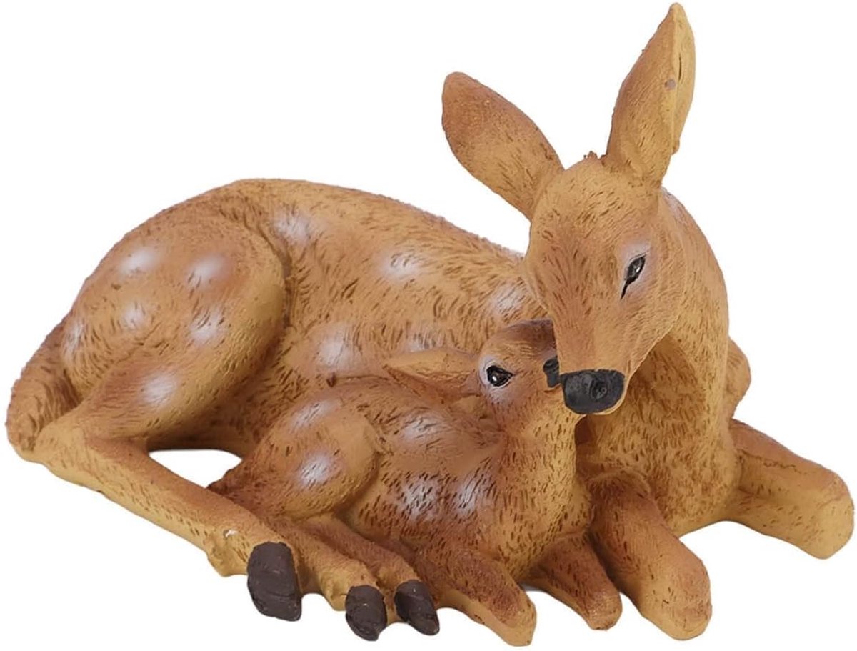 Herten Beeldjes Set, Hars Doe en Fawn Sculpturen voor Patio, Tuin en Huis, Mini Dieren Standbeelden