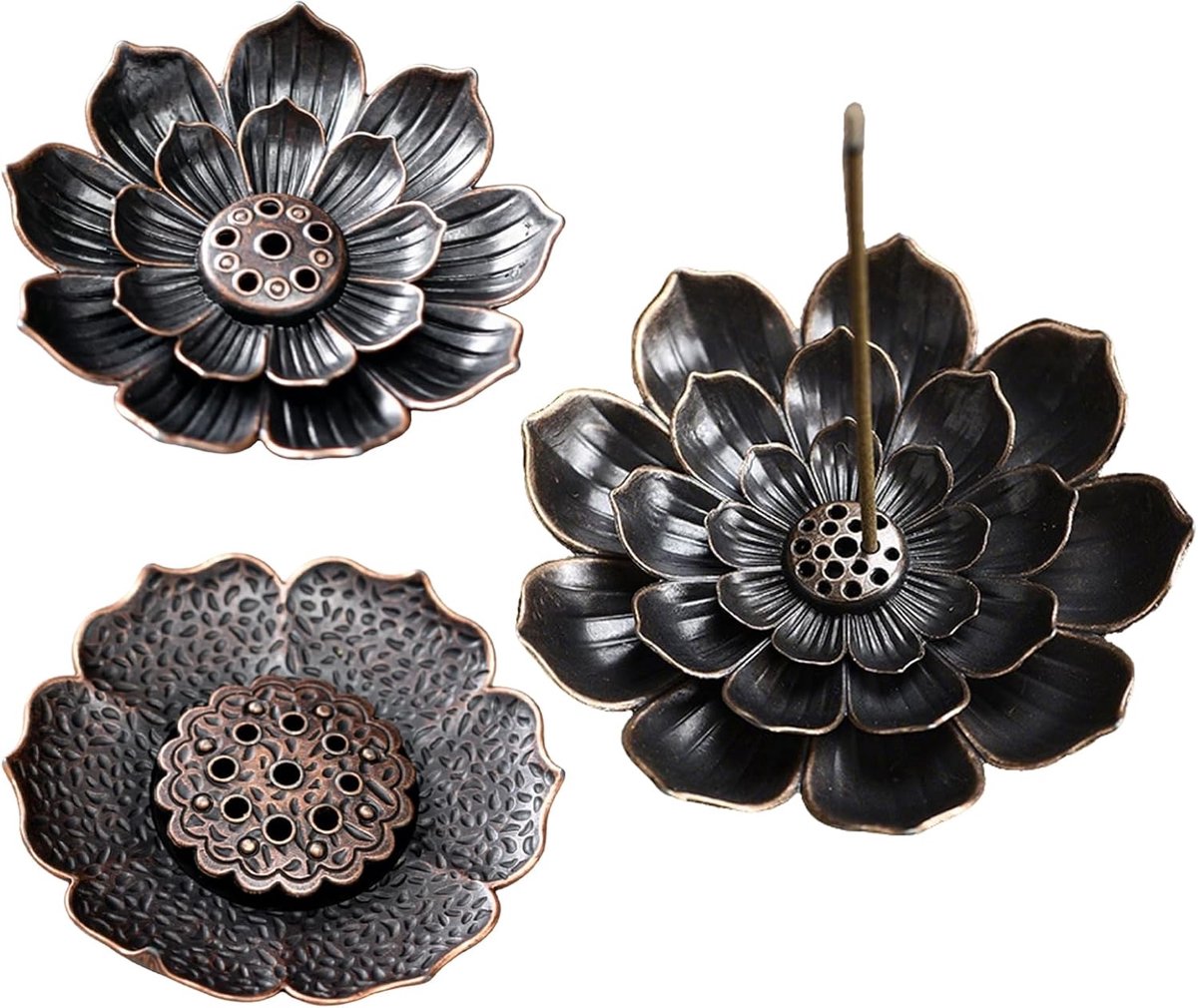 3 stuks wierookstokjeshouders met meerdere gaten, wierookbrander, lotuswierookbrander, antiek design, wierookstokjeshouder voor thuis, yoga en wellness