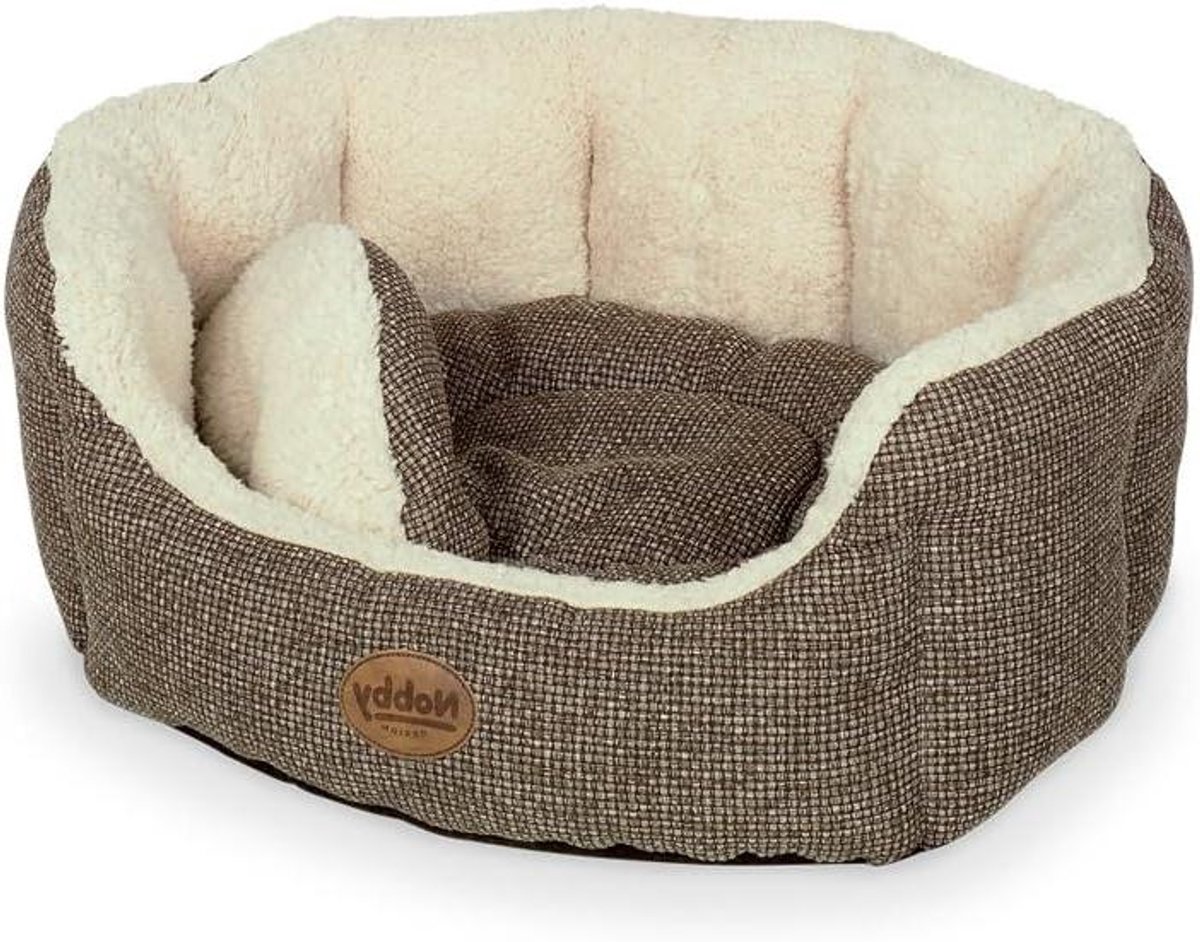 Hondenmand Ovaal - Hondenbed Comfort - Hond Ontspanning - Omkeerbaar Pluche Kussen - 86 x 70 x 24 cm - Bruin