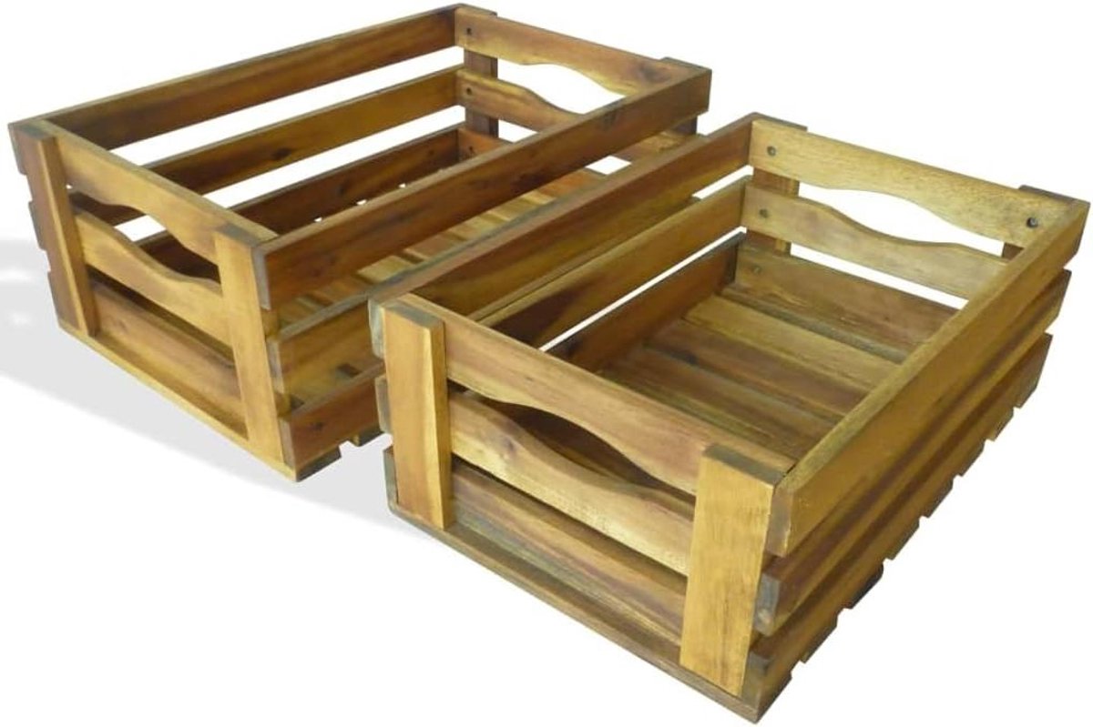 Houten Fruitkisten - Opbergkratten Bakken - Stapelen Decoreren - Massief Acaciahout - 50 x 32 x 18 cm - Natuurlijk