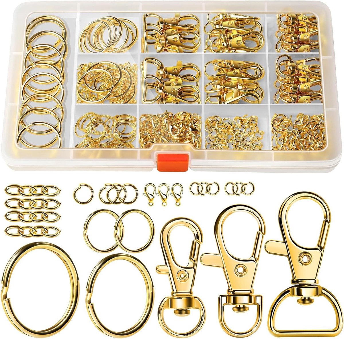 Sleutelhangers Set - Karabijnsluitingen Clips - Sieraden Maken - Metalen Componenten - 265 Stuks - Goudkleurig