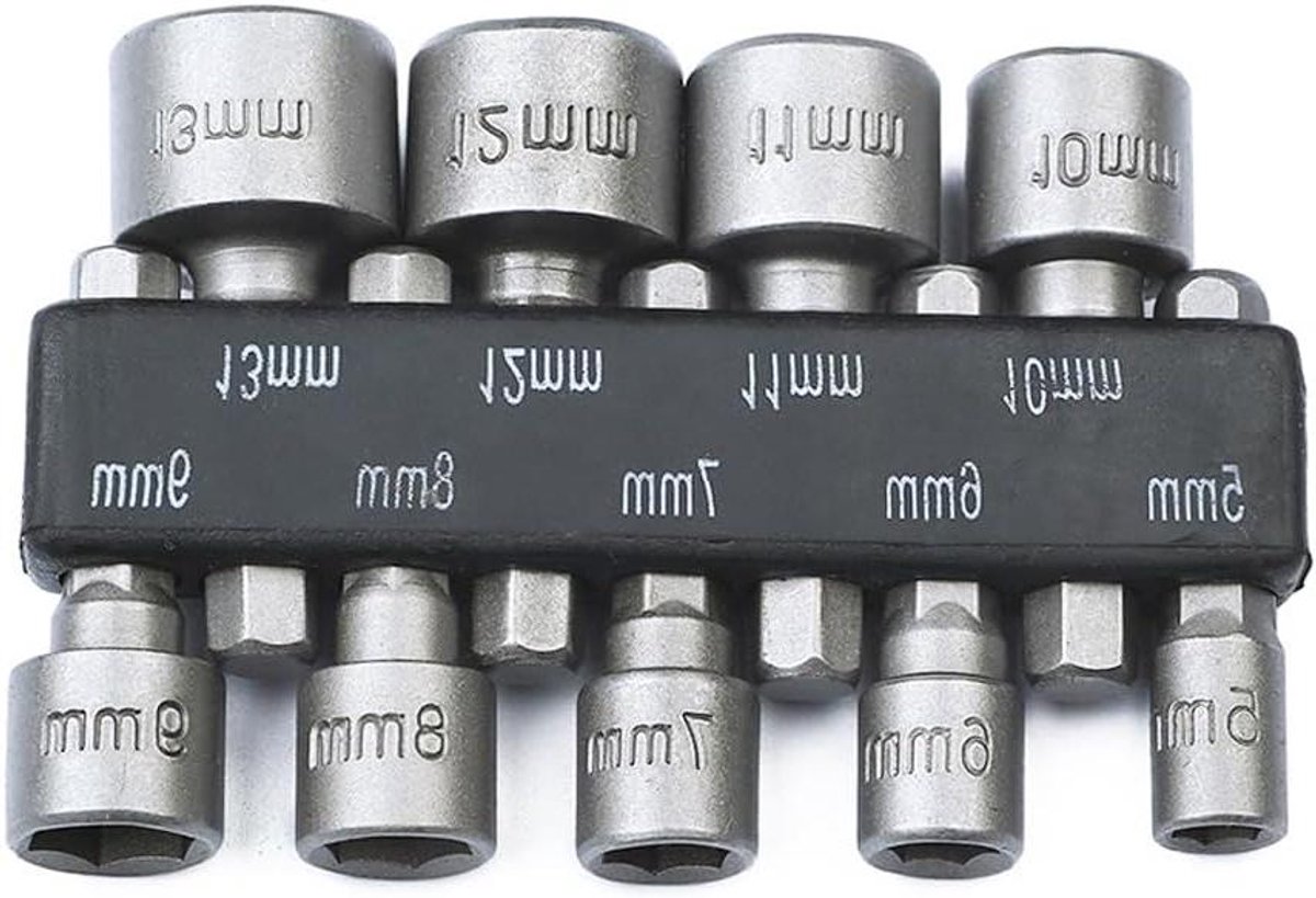 Moeren Driver Set - Moeropzetstukken Socket Adapters - Klusser Werkzaamheden - 1/4 Inch Zeskant Schacht - 5-13mm - Zilver