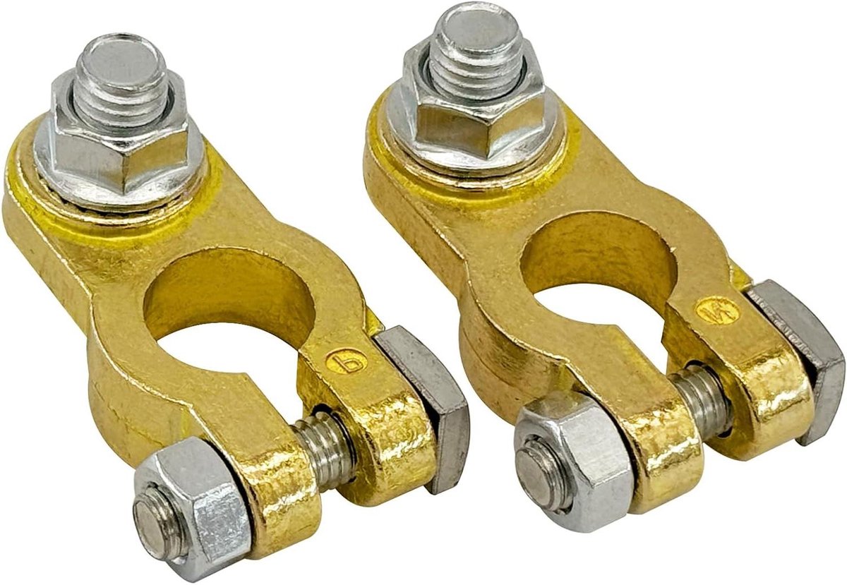 Batterij Terminal Connectoren - Accu Klemmen Set - Voertuig Accu Onderhoud - Messing Verhoogde Sterkte - 1 Paar - Zilver