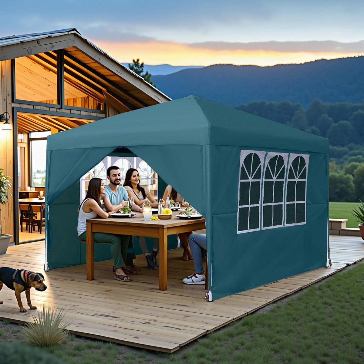 Opvouwbaar Tuinpaviljoen - Partytent Feesttent - Buitenfeesten Organiseren - Waterdicht UV-beschermend - 3 x 3 m - Groen
