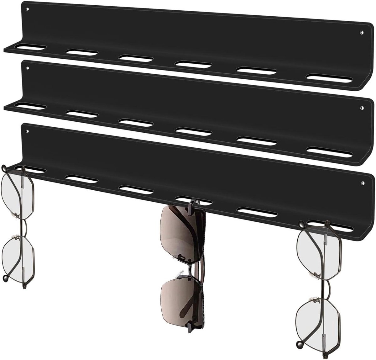 Wand Zonnebril Organizer - Brillenrek Display - Glazen Opbergen - 6 Sleuven - 381 cm - Zwart